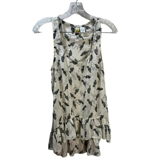 Mimi Chica White Gray‎ Bird Pattern Sleeveless High Low Top Small - Picture 1 of 5